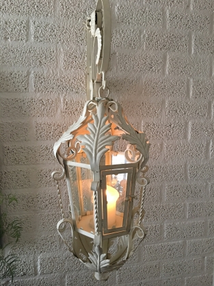 Lantern with wall bracket made of wrought iron, Old-White patina, really great looking!!!